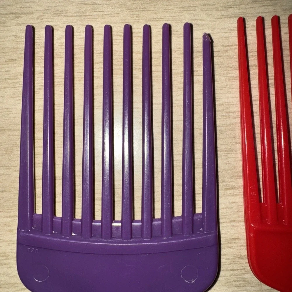 Vtg Hair Pick Combs Hair Lifts Afro Made In USA MCM Red Purple 5